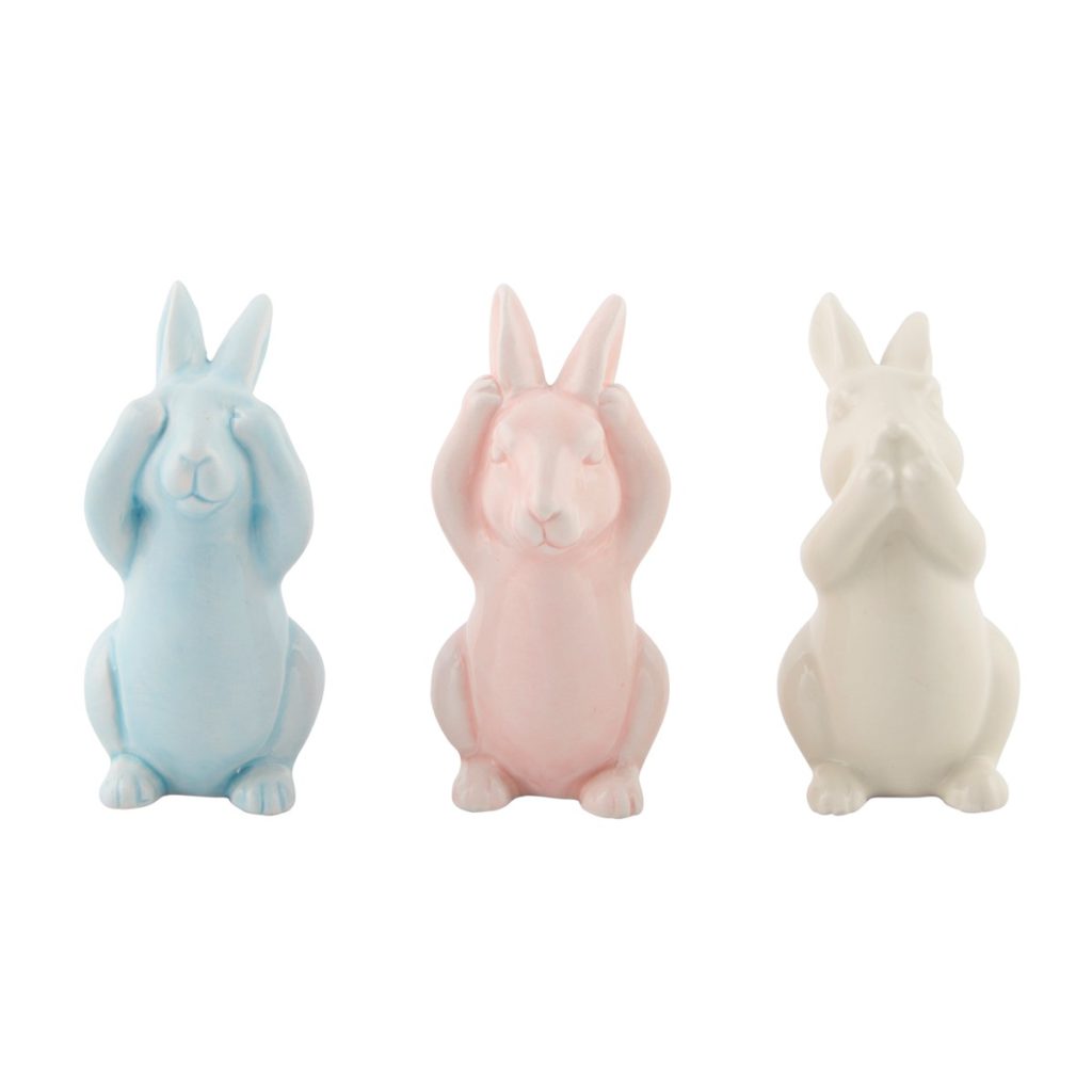horen, zien en zwijgen - konijnen in pastel kleur